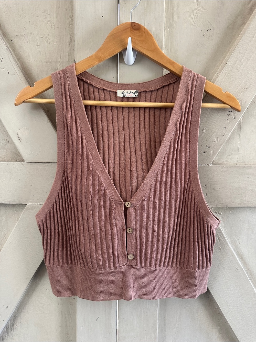 Free People Intimately Ribbed Knit Crop Tank Top – Dusty Rose Pink – Size M